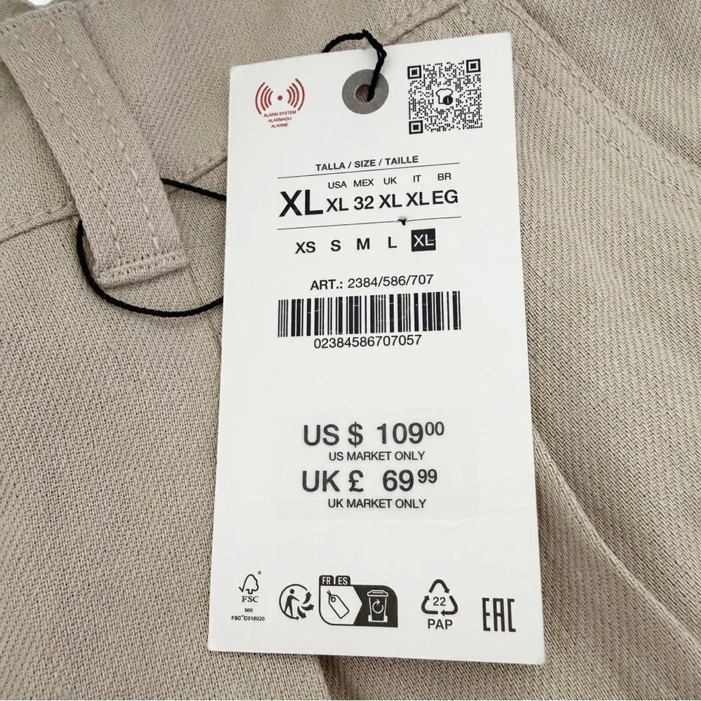 NWT ZARA High Waist Linen Blend Darted Trouser Pant in Camel Size XL